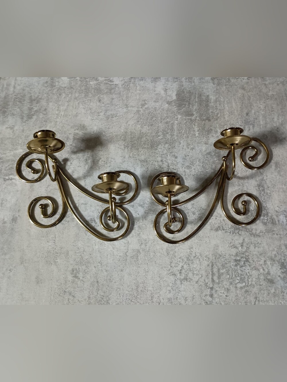 Home Interiors Brass Scroll Wall Candle Sconces - Pair